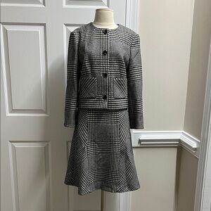 Brooks Brothers women’s Black White Plaid jacket Blazer Skirt Set size 8 10 3176
